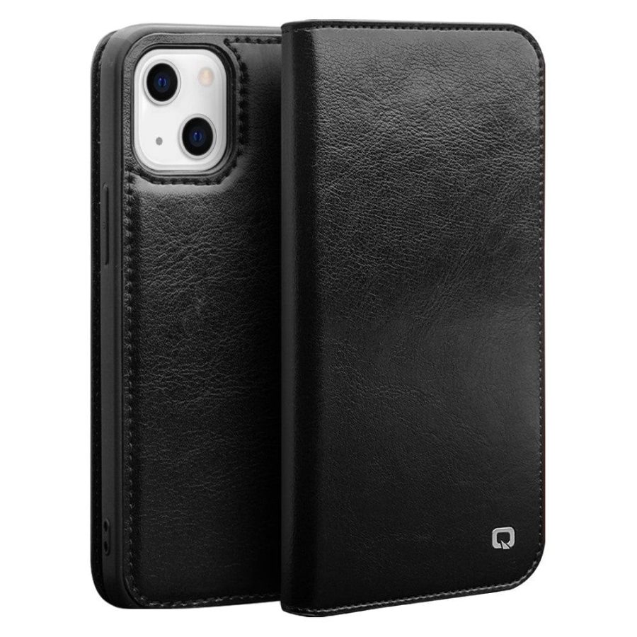 QIALINO For iPhone 13 Case Cowhide Leather Wallet Stand Phone Cover