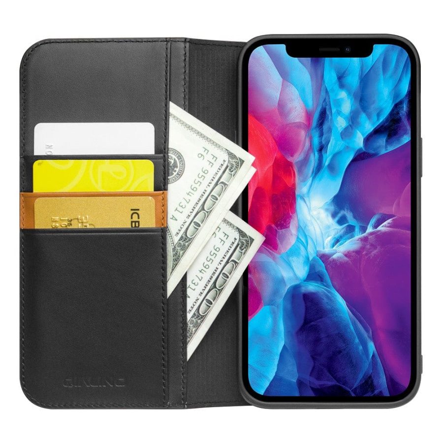 QIALINO for iPhone 13 Pro Max Case Flip Stand Wallet Cowhide Leather Cover