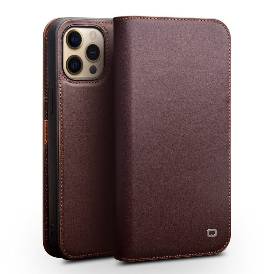 QIALINO for iPhone 13 Pro Case Folio Cowhide Leather Stand Wallet Phone Cover