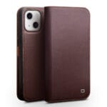 QIALINO for iPhone 13 Top Layer Cowhide Leather All-Round Protection Wallet Phone Cover with Stand