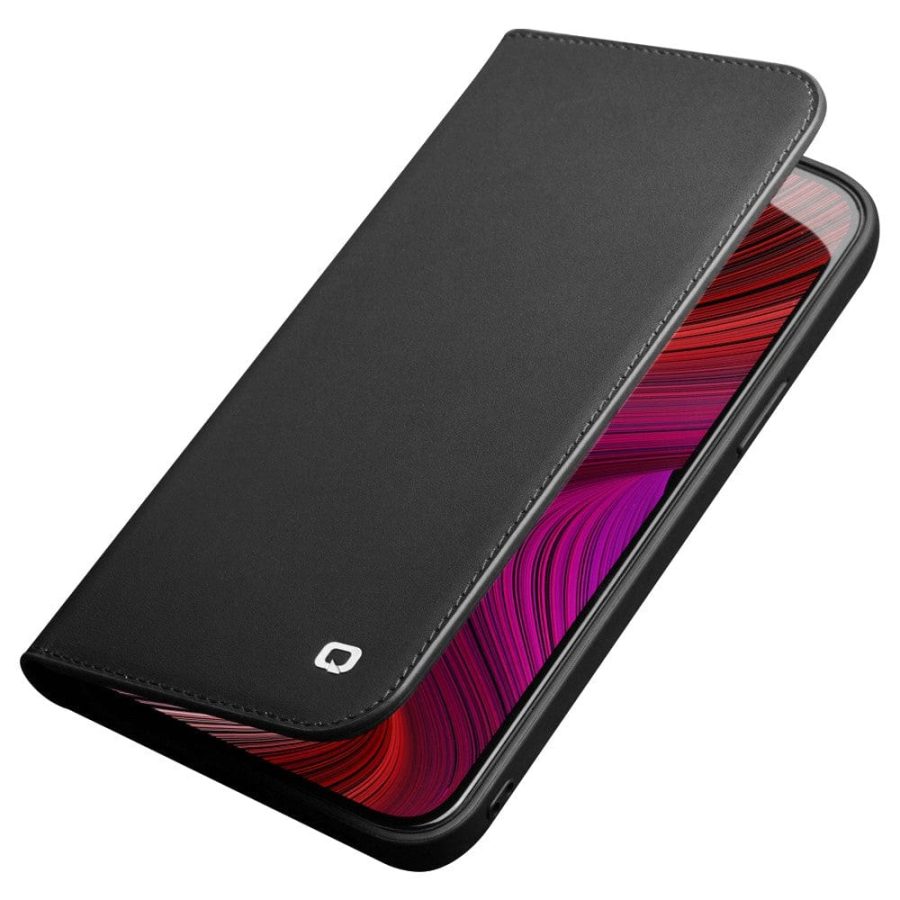 101129098A-5 QIALINO for iPhone 13 Mini Case Top Layer Cowhide Leather Full Protection Stand Wallet Phone Cover