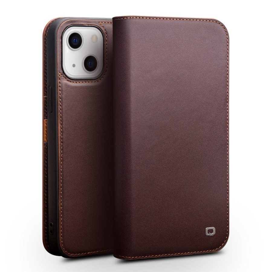 101129098B-1 QIALINO for iPhone 13 Mini Case Top Layer Cowhide Leather Full Protection Stand Wallet Phone Cover