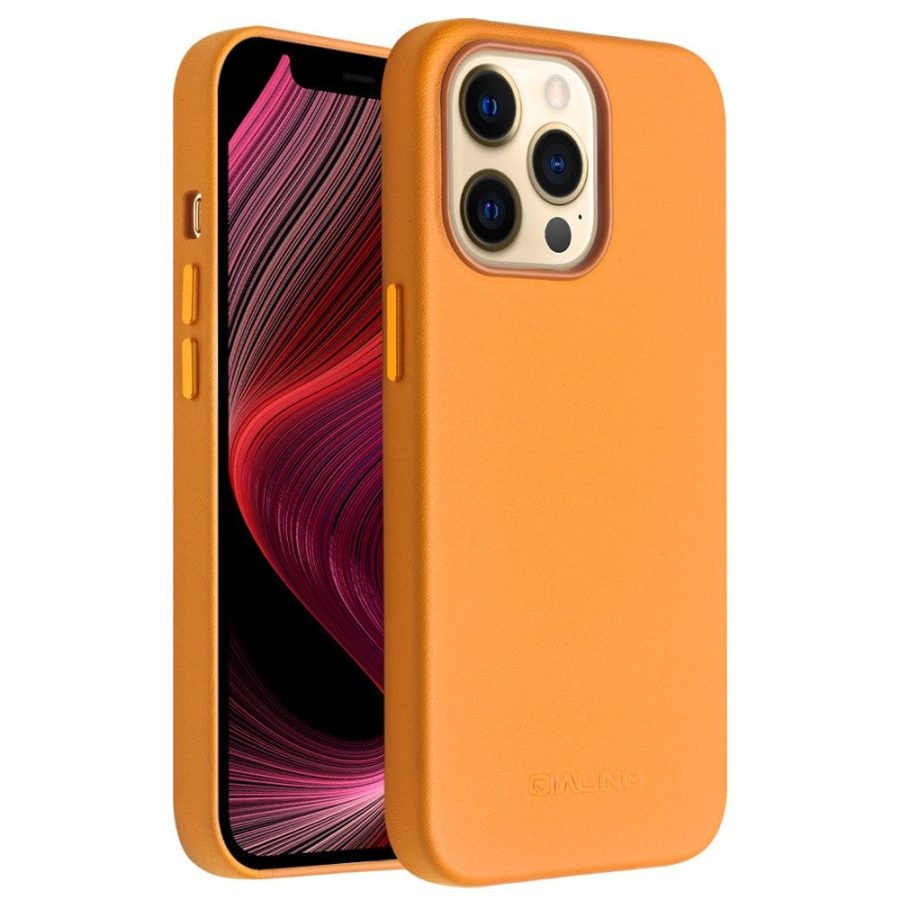 QIALINO For iPhone 13 Pro Genuine Cowhide Leather Phone Case | Compatible with MagSafe