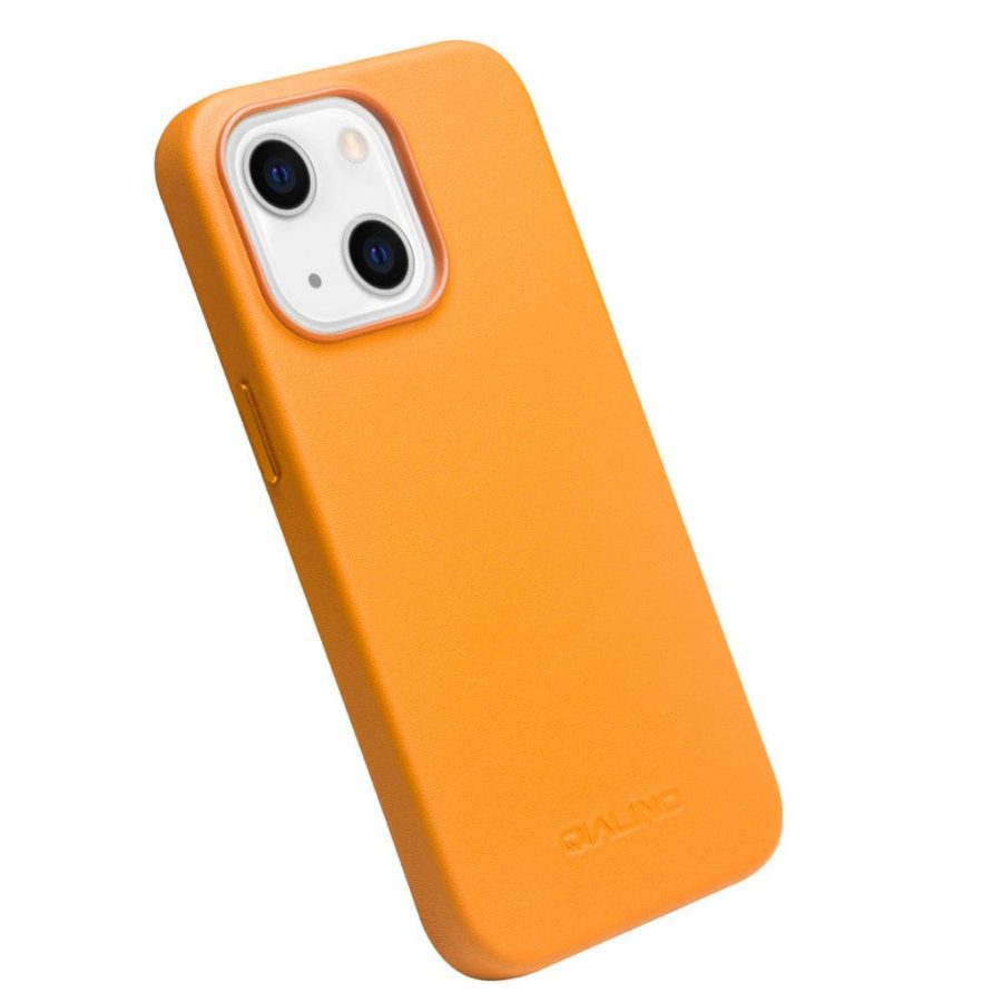 101129603B-3 QIALINO for iPhone 13 Magnetic Charging Cowhide Leather Coated Phone Cover
