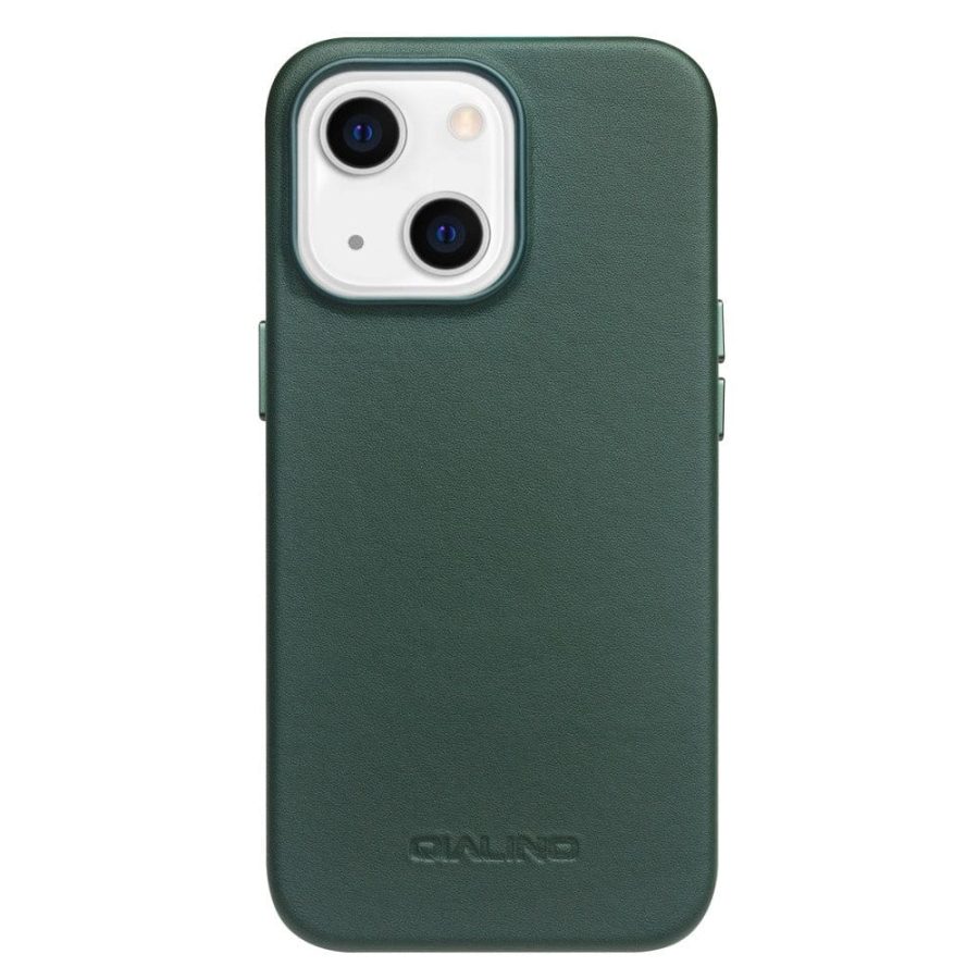 101129603C-1 QIALINO for iPhone 13 Magnetic Charging Cowhide Leather Coated Phone Cover