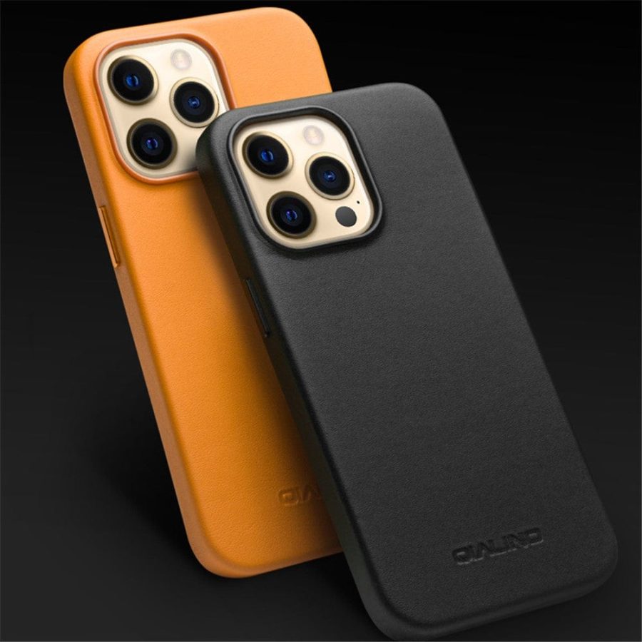 101129604A-7 QIALINO for iPhone 13 Pro Max Cowhide Leather Coated Protective Case Compatible with MagSafe