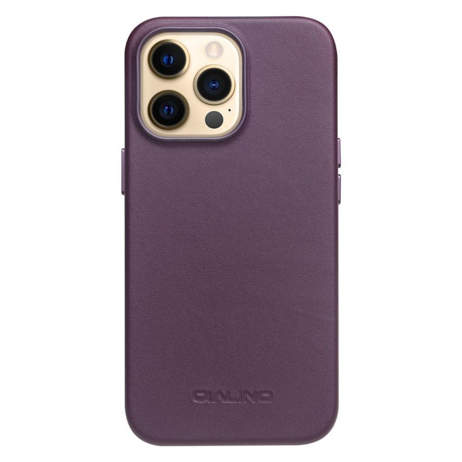 101129604E-1 QIALINO for iPhone 13 Pro Max Cowhide Leather Coated Protective Case Compatible with MagSafe