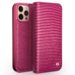 QIALINO for iPhone 13 Pro Case Scratch Resistant Wallet Stand Crocodile Texture Genuine Leather Anti-Shock Phone Cover