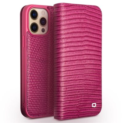 101130707A-1 QIALINO for iPhone 13 Pro Case Scratch Resistant Wallet Stand Crocodile Texture Genuine Leather Anti-Shock Phone Cover