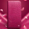 QIALINO for iPhone 13 Pro Case Scratch Resistant Wallet Stand Crocodile Texture Genuine Leather Anti-Shock Phone Cover
