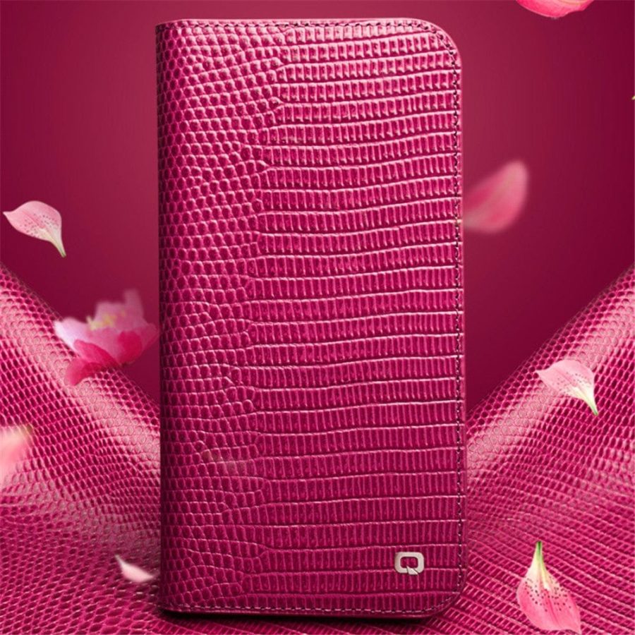 QIALINO for iPhone 13 Pro Case Scratch Resistant Wallet Stand Crocodile Texture Genuine Leather Anti-Shock Phone Cover