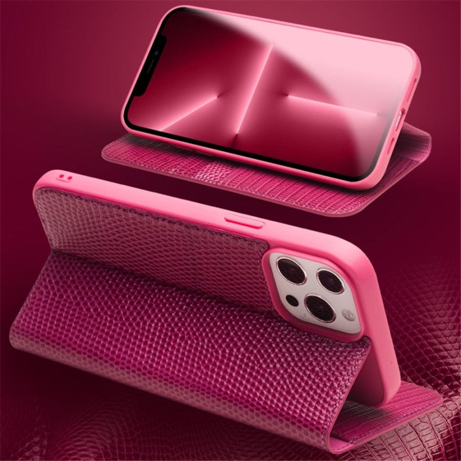 QIALINO for iPhone 13 Pro Case Scratch Resistant Wallet Stand Crocodile Texture Genuine Leather Anti-Shock Phone Cover