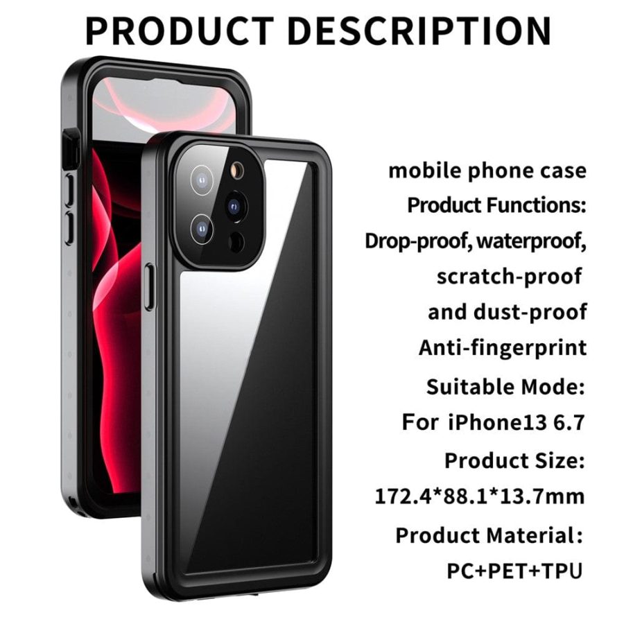 101130901A-10 REDPEPPER PRO Series for iPhone 13 Pro Max IP68 Waterproof Shockproof Clear Phone Case
