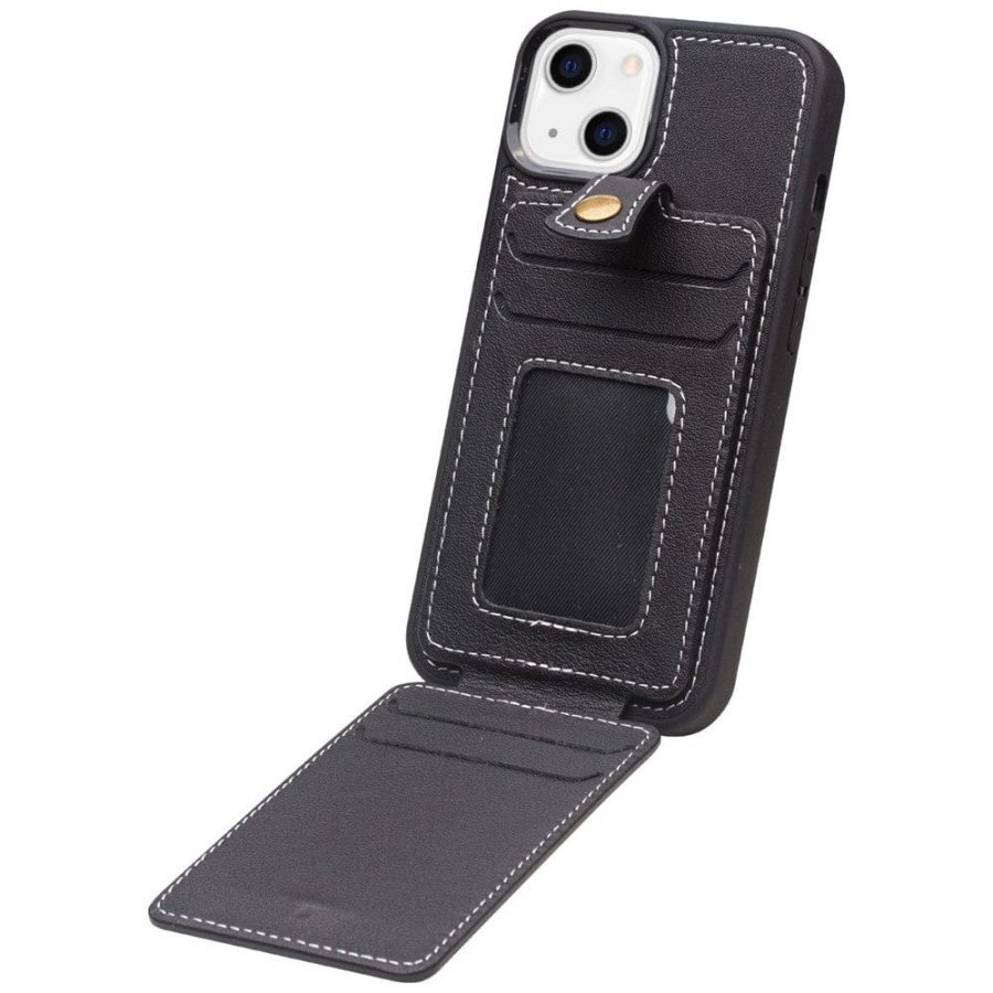 QIALINO for iPhone 13 Case Business Style Card Slots Cowhide Leather Coated Phone Cover