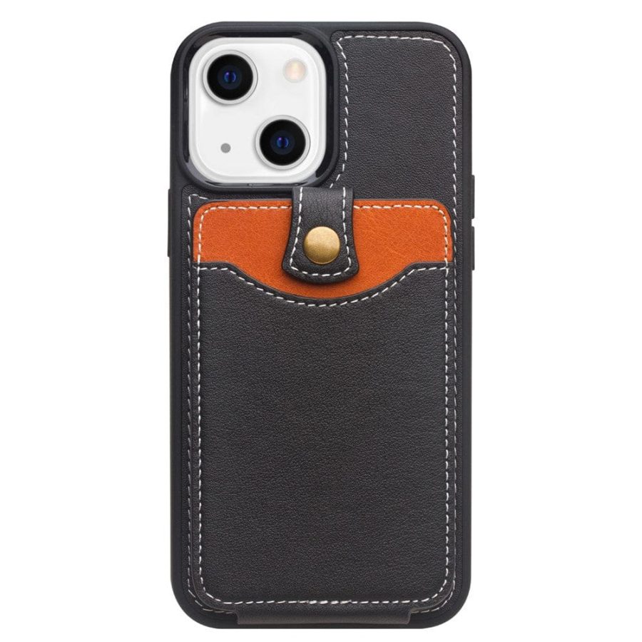 QIALINO for iPhone 13 Case Business Style Card Slots Cowhide Leather Coated Phone Cover