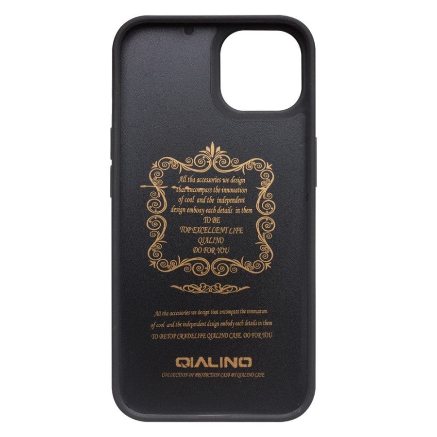 QIALINO for iPhone 13 Case Business Style Card Slots Cowhide Leather Coated Phone Cover