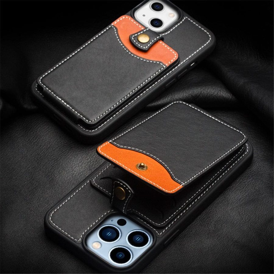 QIALINO for iPhone 13 Case Business Style Card Slots Cowhide Leather Coated Phone Cover