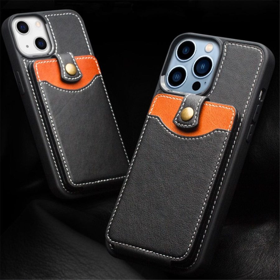 QIALINO for iPhone 13 Case Business Style Card Slots Cowhide Leather Coated Phone Cover