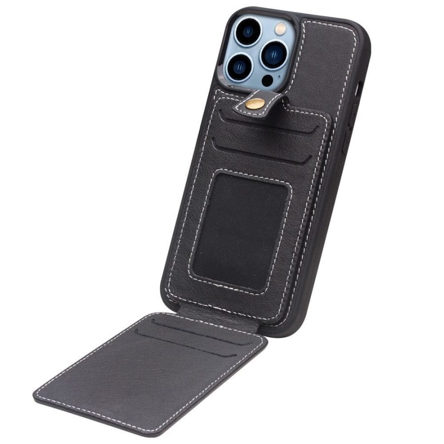 QIALINO for iPhone 13 Pro Case Business Style Card Slots Cowhide Leather Coated Phone Cover