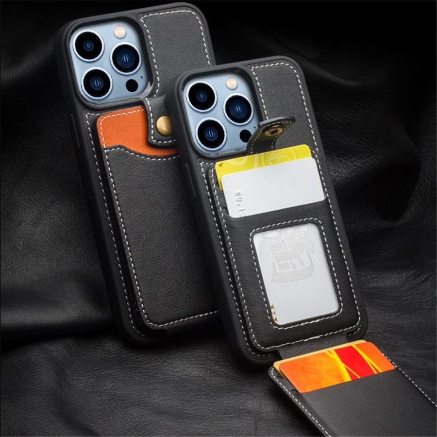 QIALINO for iPhone 13 Pro Case Business Style Card Slots Cowhide Leather Coated Phone Cover