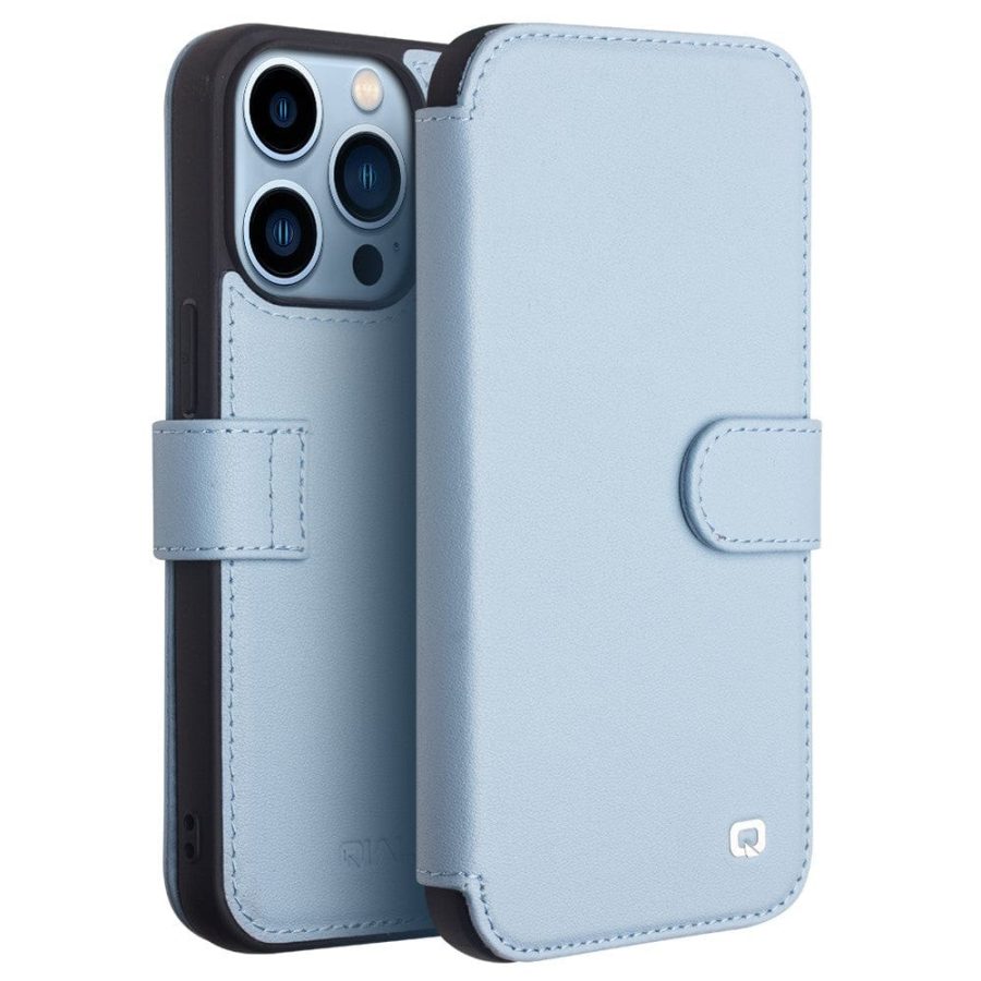 101131978B-1 QIALINO for iPhone 13 Pro Business Style Genuine Cowhide Leather Wallet Cover Magnetic Clasp Phone Case