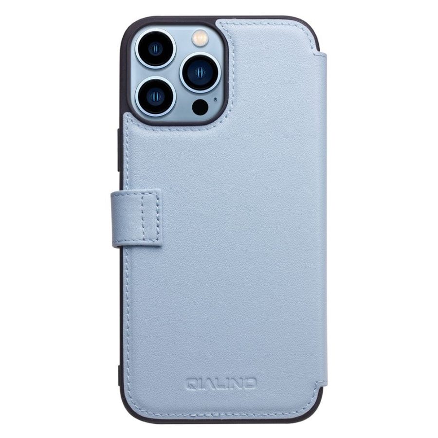 101131978B-2 QIALINO for iPhone 13 Pro Business Style Genuine Cowhide Leather Wallet Cover Magnetic Clasp Phone Case