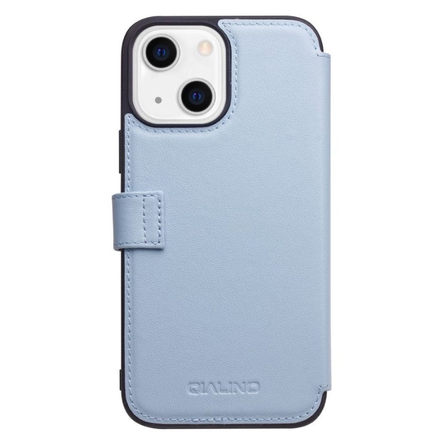 101131980A-2 QIALINO for iPhone 13 Mini Case Genuine Cowhide Leather Wallet Protective Phone Cover