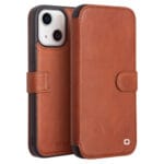 QIALINO for iPhone 13 Mini Case Genuine Cowhide Leather Wallet Protective Phone Cover