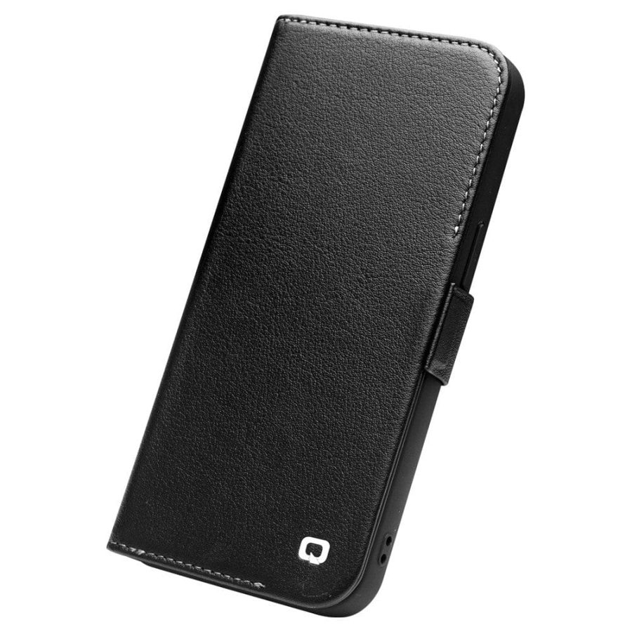 QIALINO for iPhone 13 Mini Case Anti-Fall Magnetic Closure Wallet Genuine Leather Phone Cover
