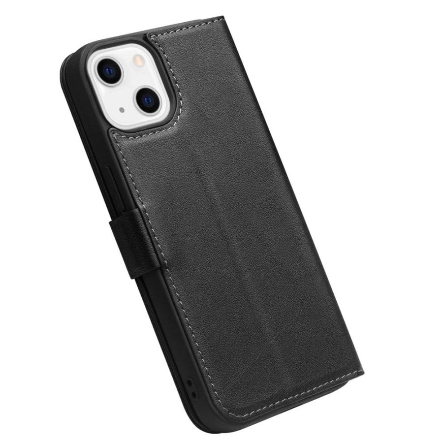 QIALINO for iPhone 13 Mini Case Anti-Fall Magnetic Closure Wallet Genuine Leather Phone Cover