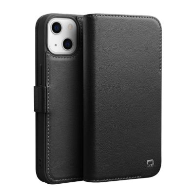 101132843A-1 QIALINO For iPhone 13 Classic Cowhide Leather Case Wallet Stand Phone Cover