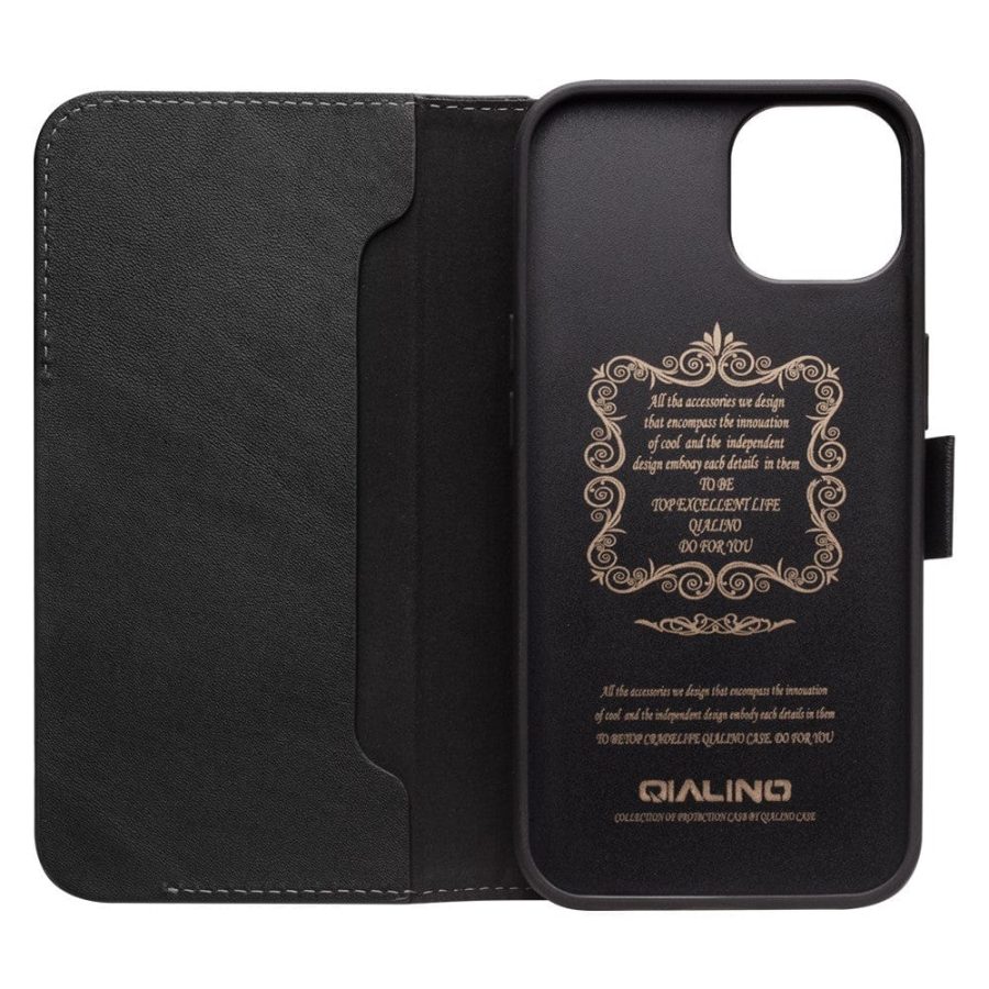 QIALINO For iPhone 13 Classic Cowhide Leather Case Wallet Stand Phone Cover