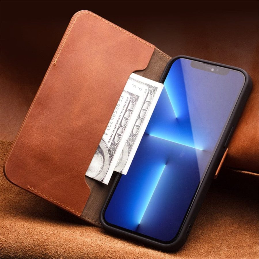 QIALINO For iPhone 13 Classic Cowhide Leather Case Wallet Stand Phone Cover