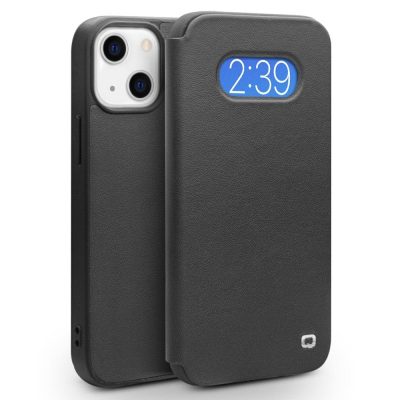 101132845A-1 QIALINO for iPhone 13 Mini Case Ultra Thin Premium Genuine Leather Flip Cover