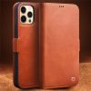 101132998A-2 QIALINO for iPhone 12 Mini Case Magnetic Clasp Genuine Leather Wallet Stand Phone Cover