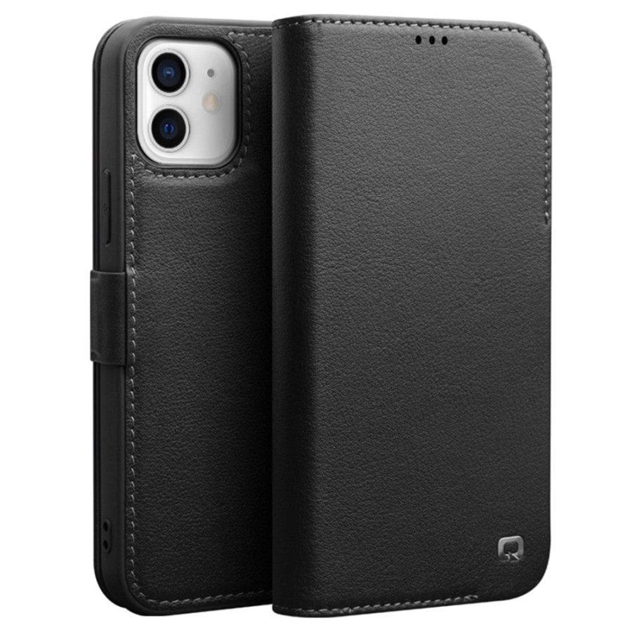 101132998B-1 QIALINO for iPhone 12 Mini Case Magnetic Clasp Genuine Leather Wallet Stand Phone Cover