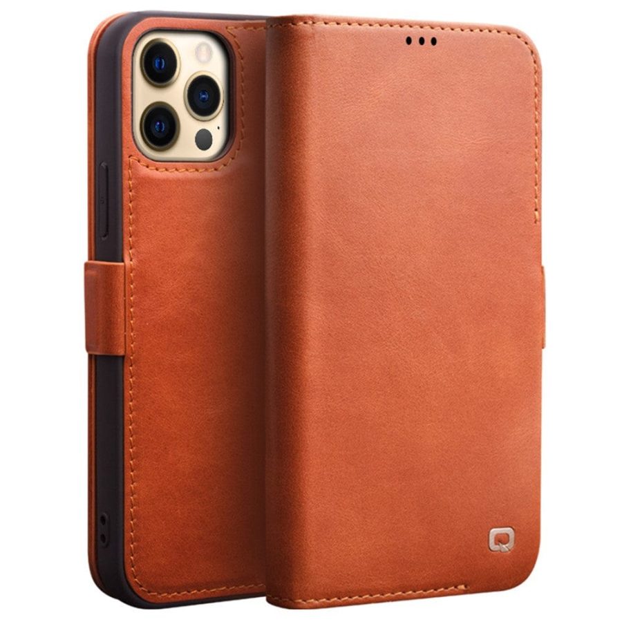 101133000A-1 QIALINO for iPhone 12 Pro Case Magnetic Clasp Genuine Leather Wallet Stand Phone Cover