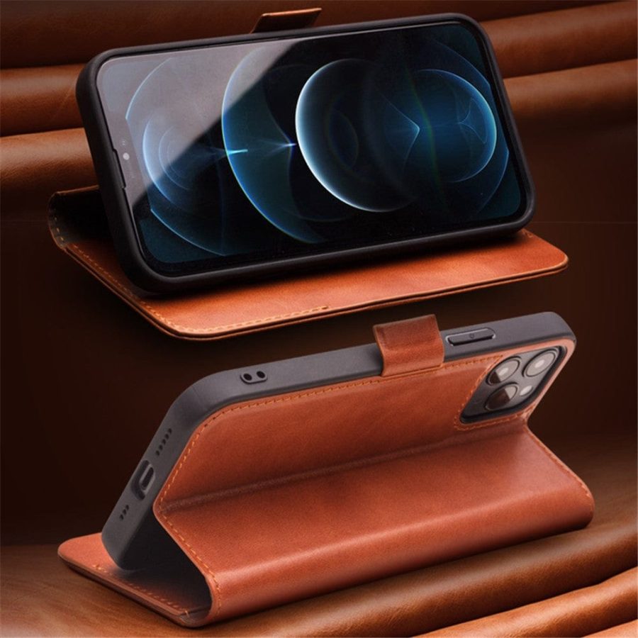 101133000A-5 QIALINO for iPhone 12 Pro Case Magnetic Clasp Genuine Leather Wallet Stand Phone Cover