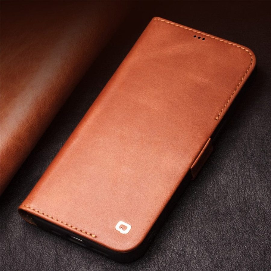 101133000A-6 QIALINO for iPhone 12 Pro Case Magnetic Clasp Genuine Leather Wallet Stand Phone Cover
