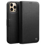 QIALINO for iPhone 12 Pro Case Magnetic Clasp Genuine Leather Wallet Stand Phone Cover