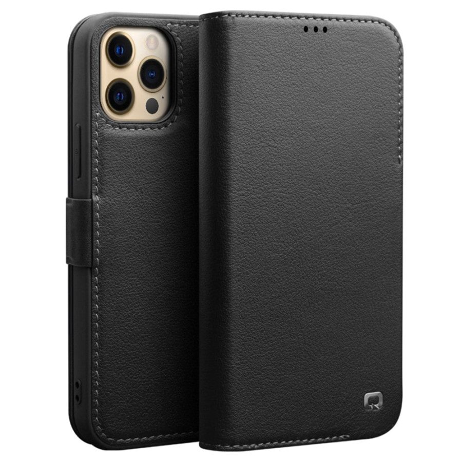 101133000B-1 QIALINO for iPhone 12 Pro Case Magnetic Clasp Genuine Leather Wallet Stand Phone Cover