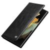 QIALINO For Samsung Galaxy S22 Ultra Wallet Case Waxy Genuine Leather Flip Phone Cover
