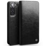 QIALINO For Samsung Galaxy S22+ Wallet Case Waxy Genuine Leather Flip Phone Cover