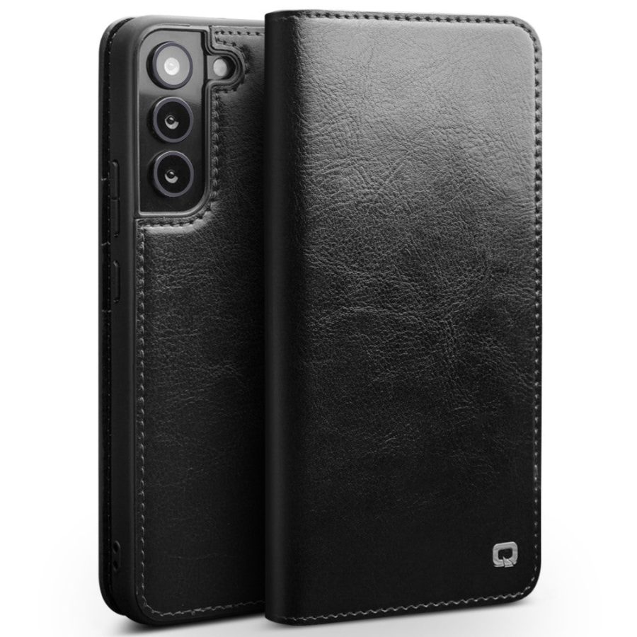 QIALINO For Samsung Galaxy S22+ Wallet Case Waxy Genuine Leather Flip Phone Cover