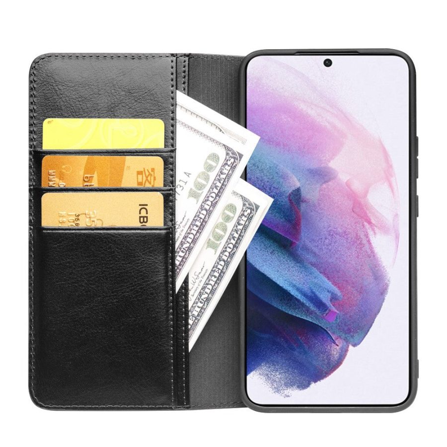 QIALINO For Samsung Galaxy S22+ Wallet Case Waxy Genuine Leather Flip Phone Cover