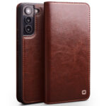QIALINO For Samsung Galaxy S22+ Wallet Case Waxy Genuine Leather Flip Phone Cover