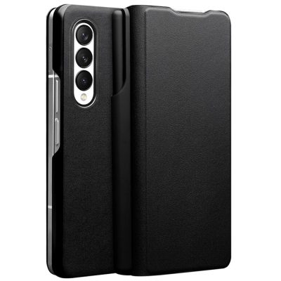 660102873A-1 QIALINO For Samsung Galaxy Z Fold3 Case Nappa Texture Genuine Leather Flip Phone Cover with Pen Holder
