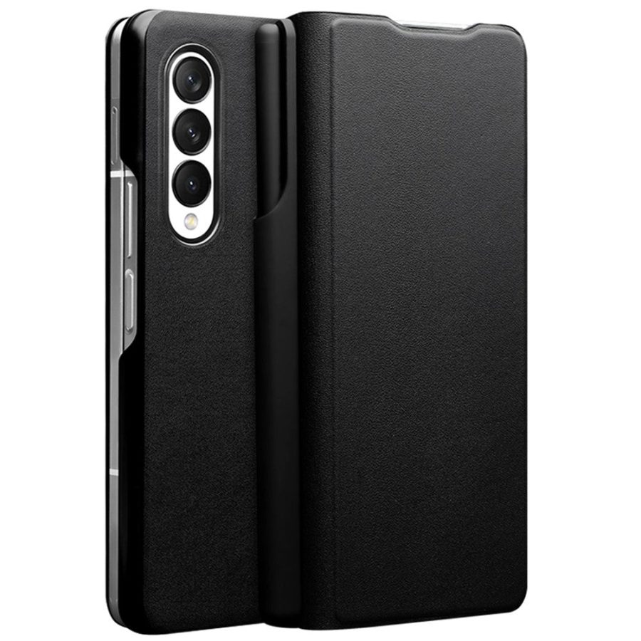 660102873A-1 QIALINO For Samsung Galaxy Z Fold3 Case Nappa Texture Genuine Leather Flip Phone Cover with Pen Holder