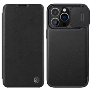 NILLKIN Qin Pro Series for iPhone 14 Pro Anti-scratch Case PU Leather Back Cover with Card Slot and Sliding Lens Protector