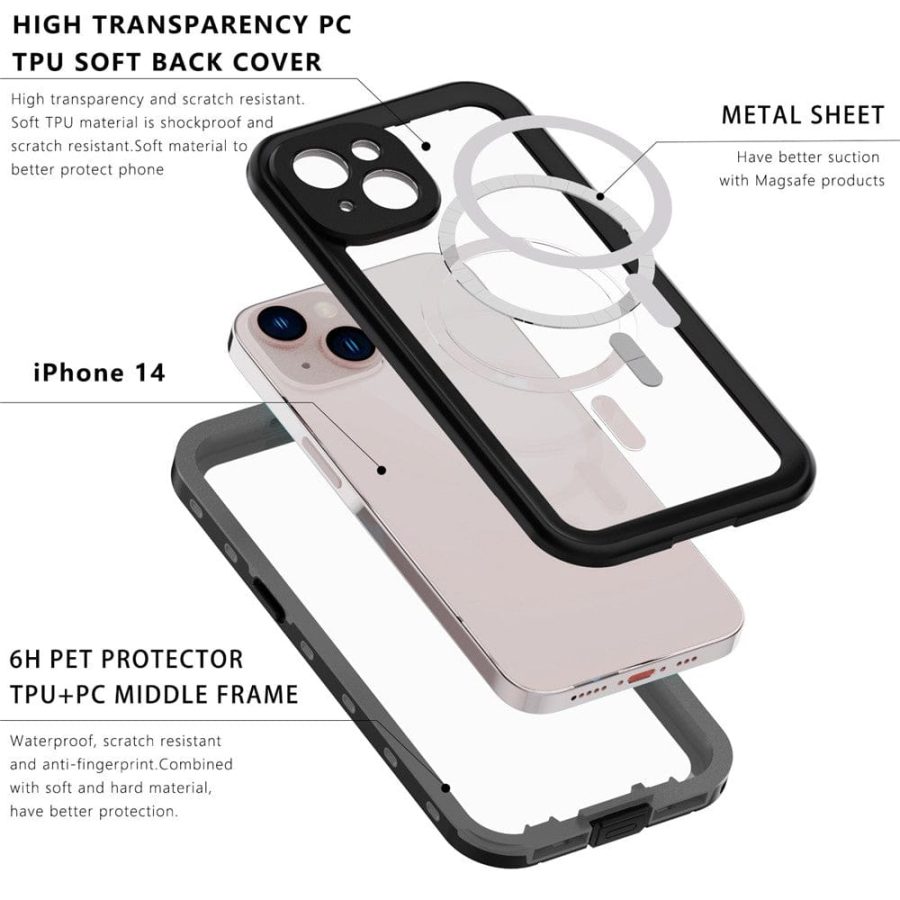REDPEPPER Dot+ Series for iPhone 14 IP68 Waterproof Clear Phone Case | Compatible with MagSafe